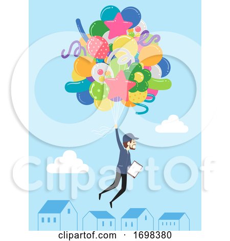 Man Balloon Delivery Job Illustration by BNP Design Studio