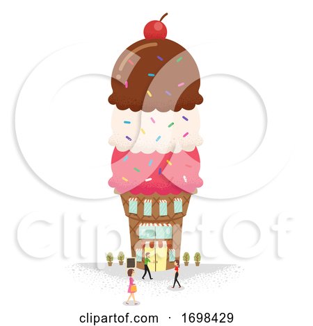 Miniature People Ice Cream Building Illustration by BNP Design Studio