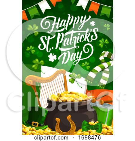 St Ptarick Day Green Hat, Pot with Gold, Shamrock by Vector Tradition SM