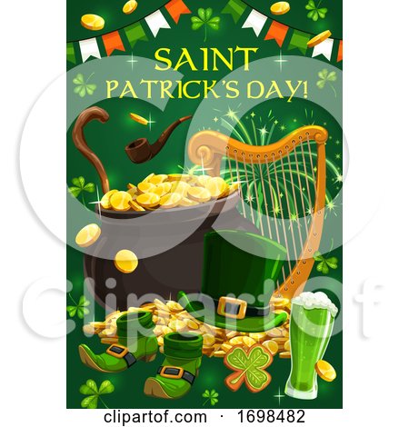 Irish Leprechaun Gold, Green Shamrock. Patrick Day by Vector Tradition SM