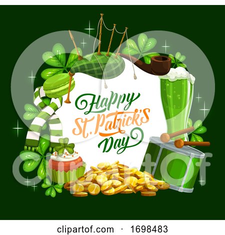 Happy St Patrick Day Banner, Irish Bagpipes by Vector Tradition SM