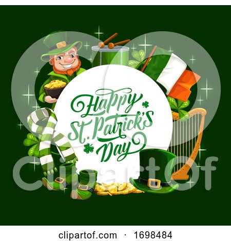 Patricks Day Irish Flag, Leprechaun and Shamrock by Vector Tradition SM