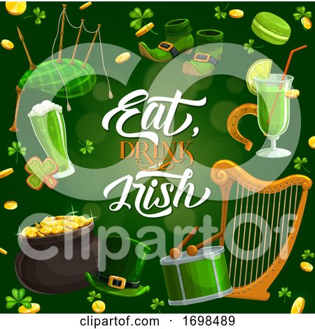 Irish Food, Drink. Music on Patrick Day, Horseshoe by Vector Tradition SM