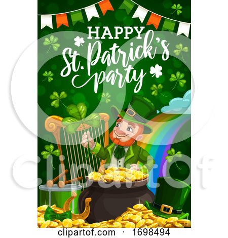 Leprechaun, St Patricks Shamrock and Pot of Gold by Vector Tradition SM