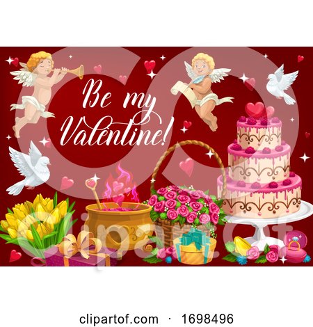 Valentines Day Greetings. Cupids, Flower Bouquets by Vector Tradition SM