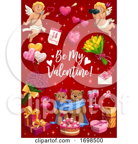 Be My Valentine, Love Hearts, Cupids and Flowers by Vector Tradition SM