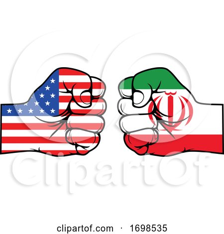 America and Iran Flag Fists by Vector Tradition SM