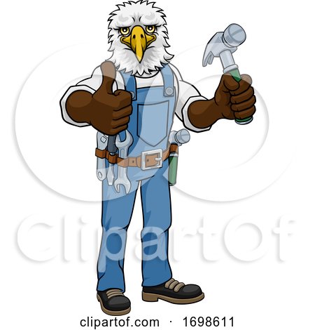 Eagle Mascot Carpenter Handyman Holding Hammer by AtStockIllustration