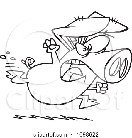 Black and White Running Angry Pig by toonaday