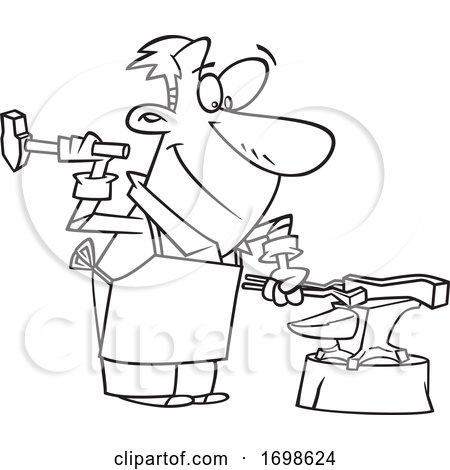 Black and White Happy Blacksmith Working on an Anvil by toonaday