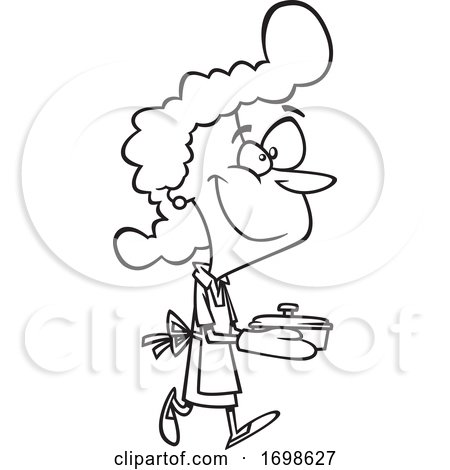 Black and White Happy Housewife Carrying a Casserole by toonaday