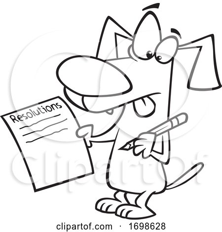 Black and White Dog Writing a List of New Years Resolutions by toonaday