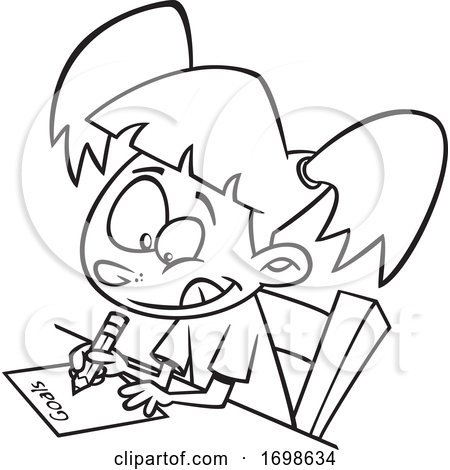 Black and White Little Girl Writing down Her Goals by toonaday