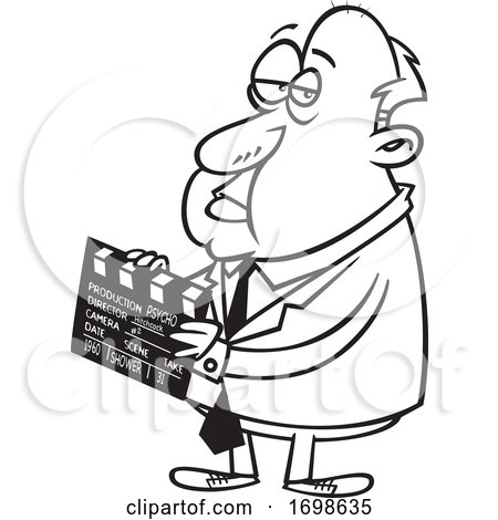 Black and White of Alfred Hitchcock Holding a Clapperboard by toonaday