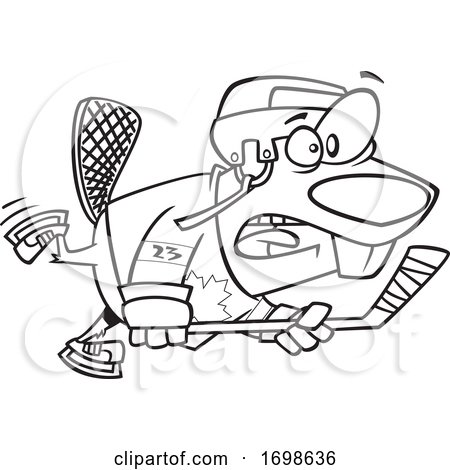 Black and White Beaver Playing Hockey by toonaday