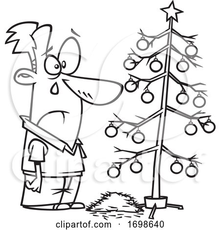 Black and White Sad Man Crying over a Dead Christmas Tree by toonaday