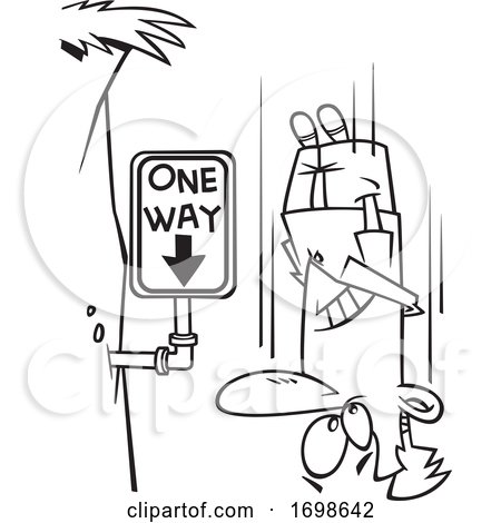 Black and White Falling Man Passing a One Way Sign by toonaday