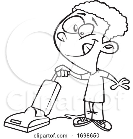 Black and White Happy Boy Vacuuming by toonaday