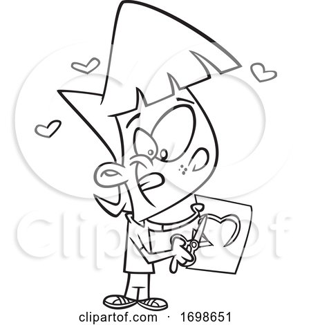 Black and White Little Girl Cutting a Heart in a Valentines Day Card by toonaday