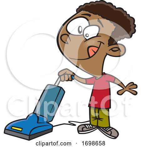 Cartoon Happy Boy Vacuuming by toonaday