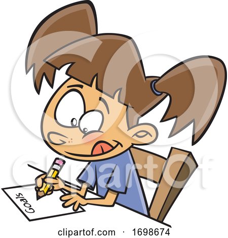 Cartoon Little Girl Writing down Her Goals by toonaday