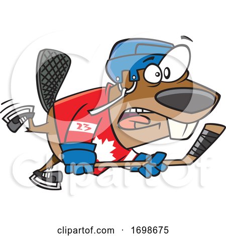 Cartoon Beaver Playing Hockey by toonaday