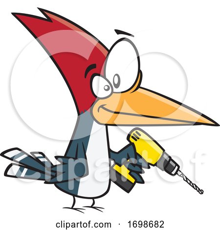 Cartoon Woodpecker Holding a Power Drill by toonaday