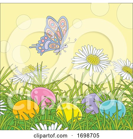 Spring Time Butterfly and Flowers with Easter Eggs by Alex Bannykh