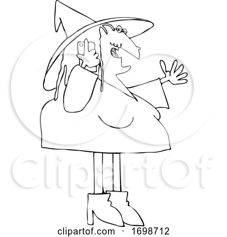 Cartoon Halloween Witch Talking on a Cell Phone by djart