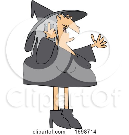Cartoon Halloween Witch Talking on a Cell Phone by djart