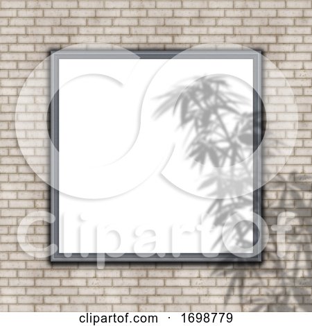 3D Blank Picture Frame on Brick Wall with Plant Shadow Overlay by KJ Pargeter