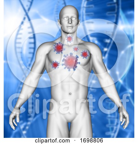 3D Medical Image Showing Male with Virus Cells in His Chest by KJ Pargeter