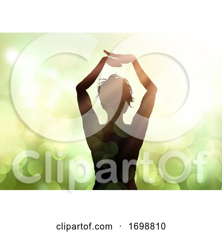 Female in Yoga Pose Against Bokeh Lights Background by KJ Pargeter