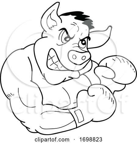 Tough Black and White Muscular Boxer Pig for a BBQ Competition Design by LaffToon