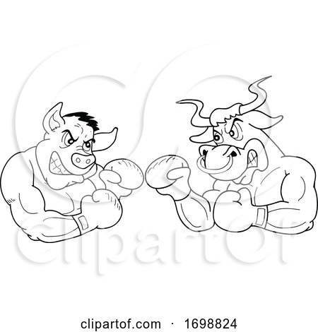 Tough Black and White Muscular Boxer Bull and Pig for a BBQ Competition Design by LaffToon