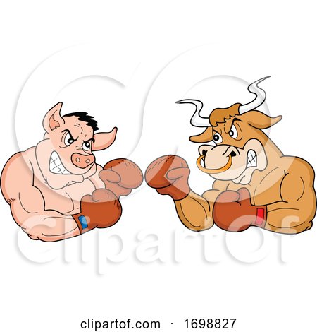 Tough Muscular Boxer Bull and Pig for a BBQ Competition Design by LaffToon
