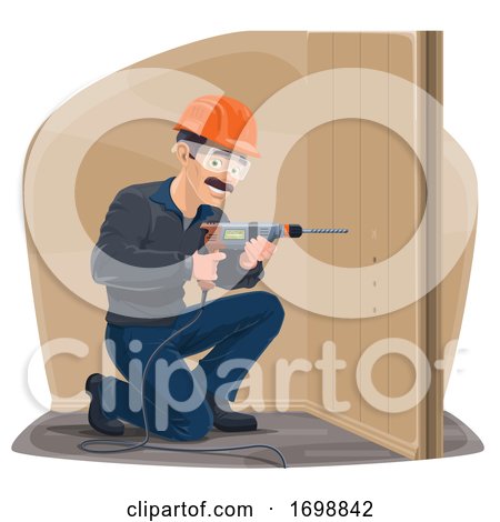 Carpenter Using a Power Drill by Vector Tradition SM