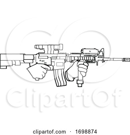 Black and White Hands Holding an Automatic Carbine Rifle by LaffToon