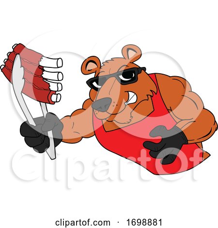 Muscular Bear Holding BBW Ribs with Tongs by LaffToon