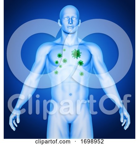 3D Medical Image Showing Male with Virus Cells in His Chest by KJ Pargeter