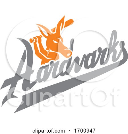 Aardvark Baseball Player Batting Text Mascot by patrimonio