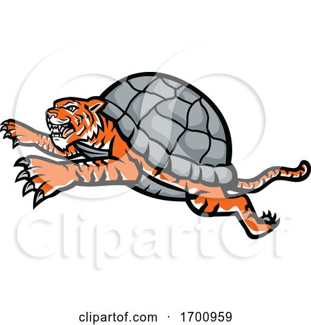 Turtle Tiger Leaping Side Mascot by patrimonio
