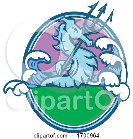 Seahorse with Trident Mascot Oval by patrimonio
