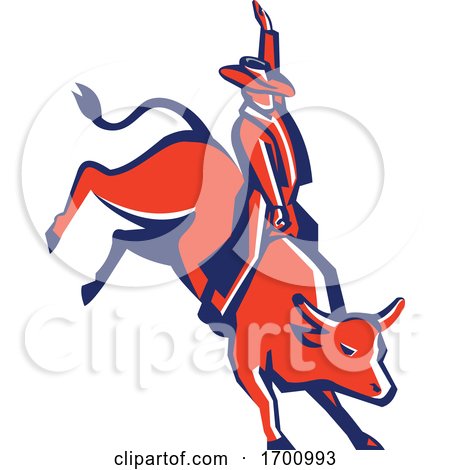 Red Rodeo Cowboy Bull Rider Retro by patrimonio