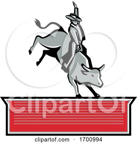Rodeo Cowboy Bull Rider Text Banner Retro by patrimonio