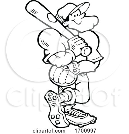 Cartoon Black and White Confident Black and White Male Baseball Player Holding a Bat by Johnny Sajem