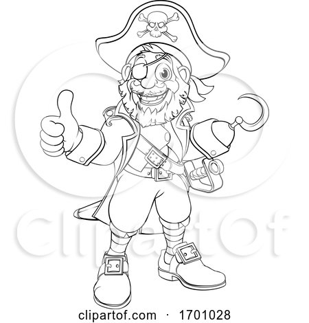 Pirate Captain Cartoon Black and White Outline by AtStockIllustration