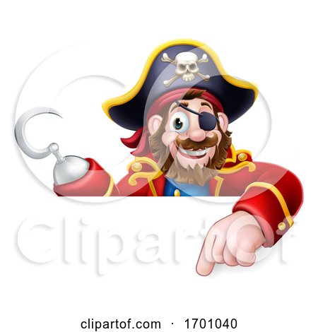 Pirate Captain Cartoon Pointing Sign Background by AtStockIllustration