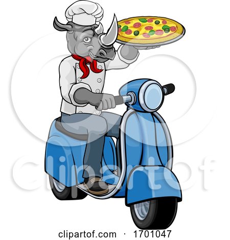 Rhino Chef Pizza Restaurant Delivery Scooter by AtStockIllustration