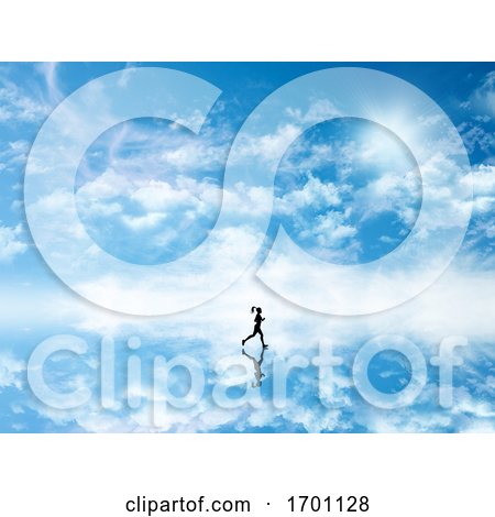 3D Silhouette of a Female Jogging Against a Sky Which Is Reflected in Ground by KJ Pargeter
